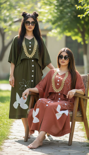 ست لنین شومیز دامن فری سایز رنگ سبز مانده